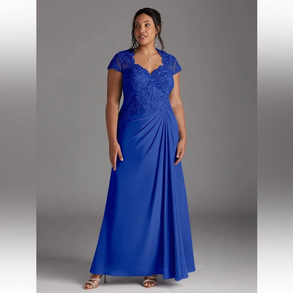 Royal Blue Lace Formal Gown Size 14 Plus Elegant Maxi Dress Evening Wedding